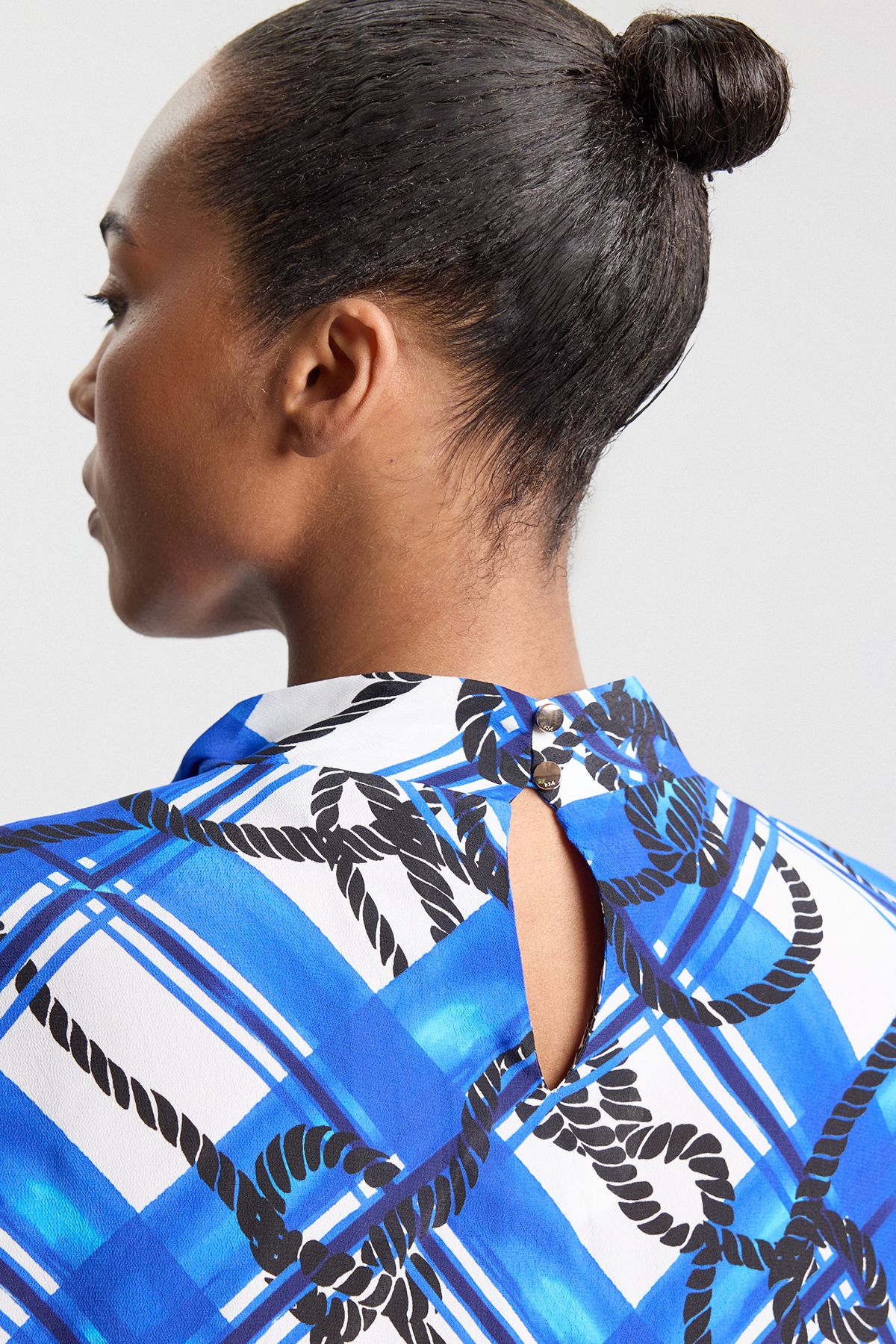 KarenMillen Plus Size Rope Print Viscose Crepe Balloon Sleeve Blouse