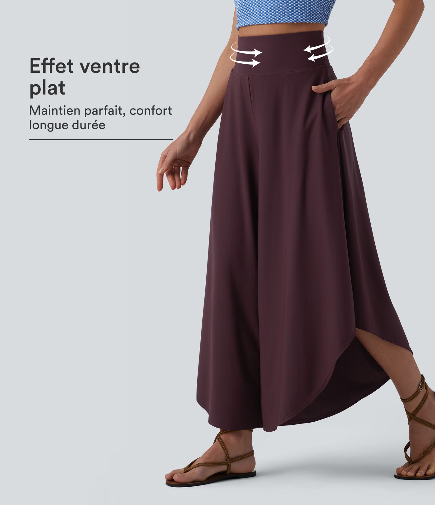 Pantalon ample gainant taille haute à ourlet volants avec poches
