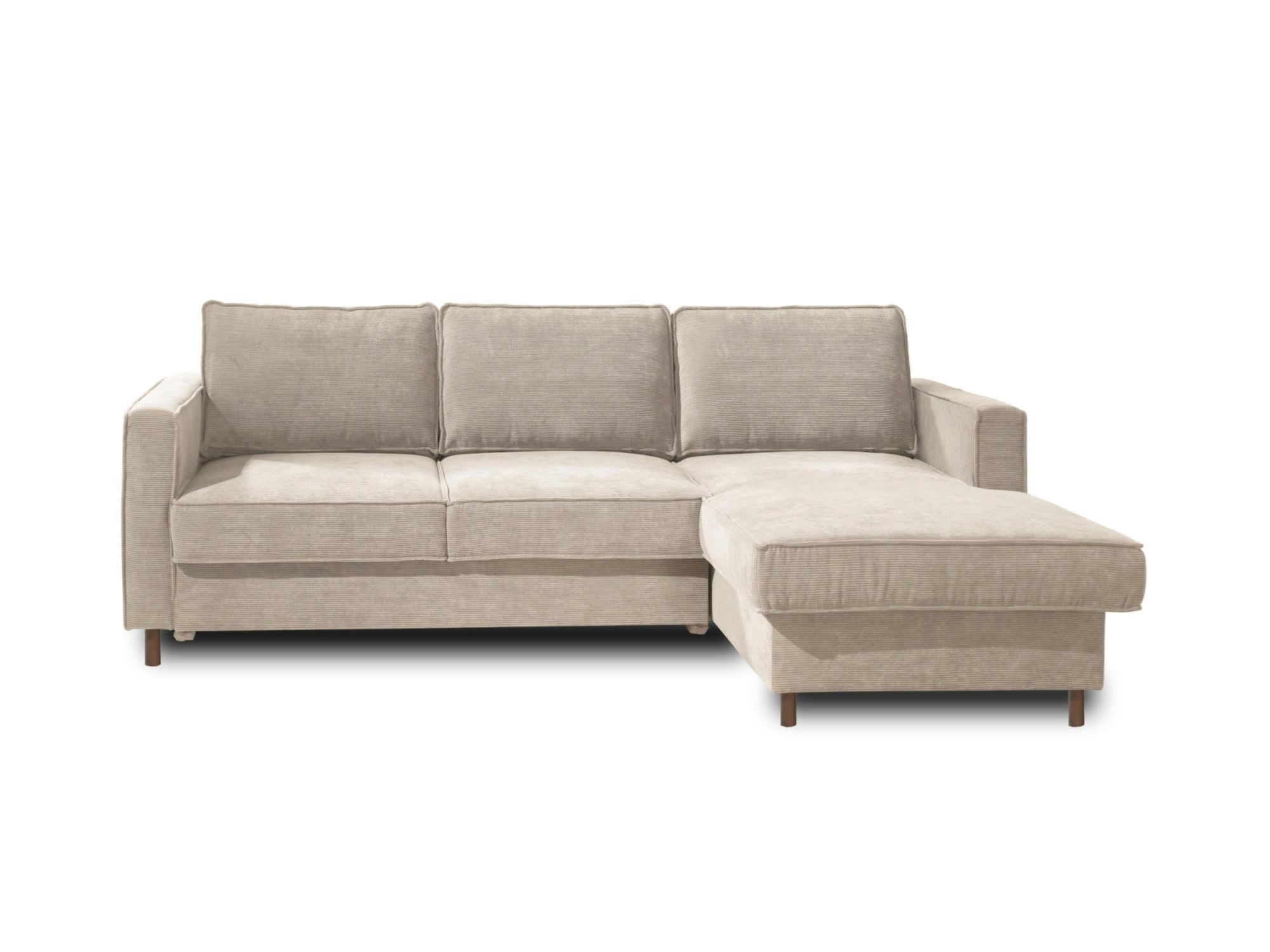 JAKE - Canapé d'angle droit convertible 4 places en velours côtelé beige