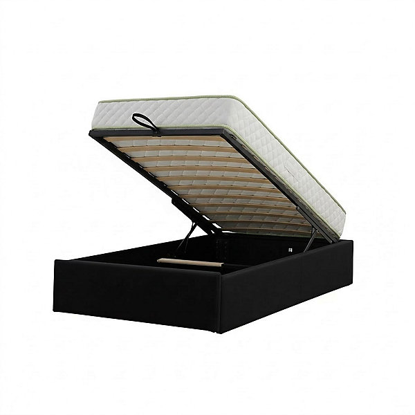 Ensemble Lit Coffre et Matelas 90x200 cm - Couleur : Noir - Matelas Haute Densité Confort Souple