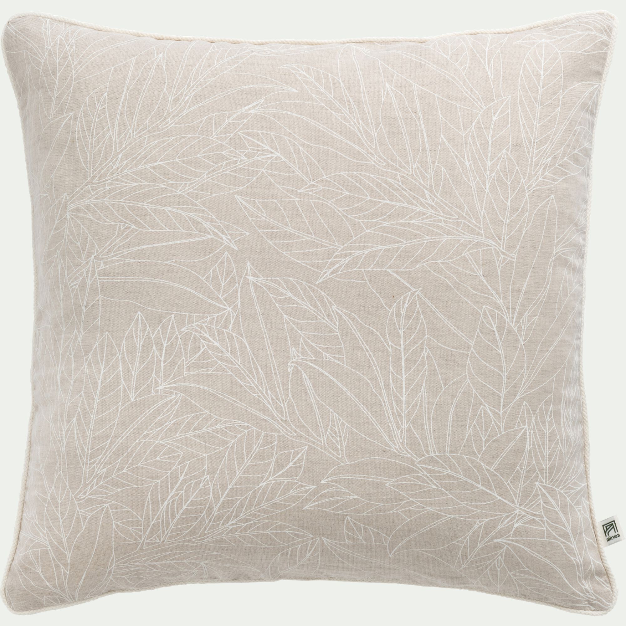 ST REMY - Coussin motif Laurier en lin et coton 45x45cm - blanc