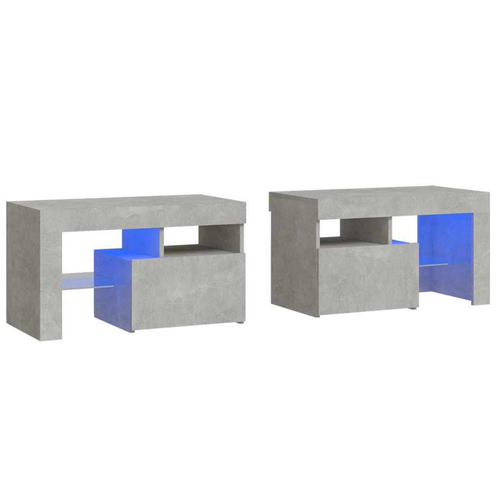 2x Szafka Nocna Stolik Komoda Szara z LED Do Sypialni 70x36,5x40 cm
