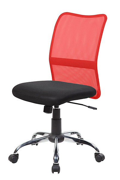 Chaise à roulettes Maysak, Chaise de travail en maille, Siège de bureau ergonomique, 57x46h90/100 cm, Noir et Rouge