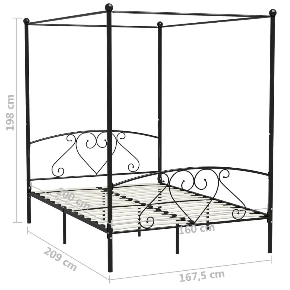 vidaXL - Hemelbed met hoofdbord - Zwart - Metaal - 160x200 cm