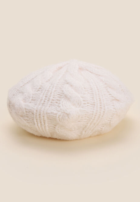 Womens Cream Cable Knit Beret Hat