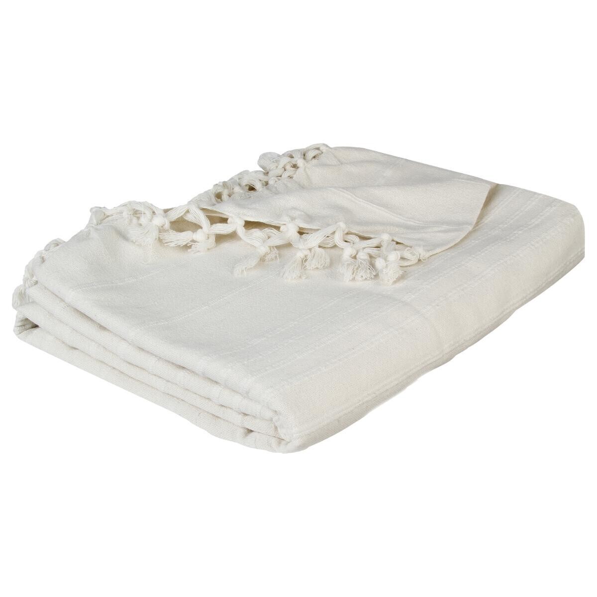 Printed bed throw, cotton Ivory white, 160x220 cm