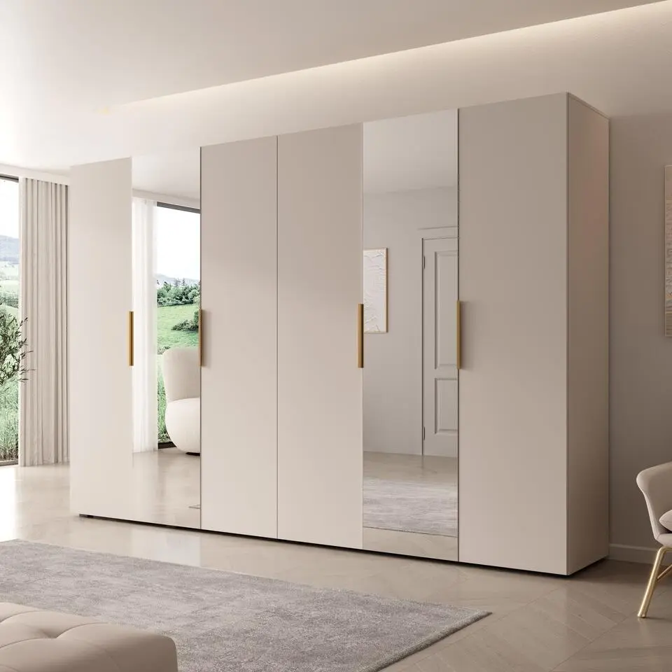 Meubella - Kledingkast Marquesa - Beige - 300 cm - Met spiegel