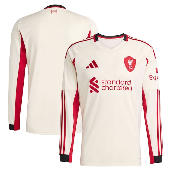 Liverpool adidas 2025/26 Away Replica Long Sleeve Jersey - White/Red/Green