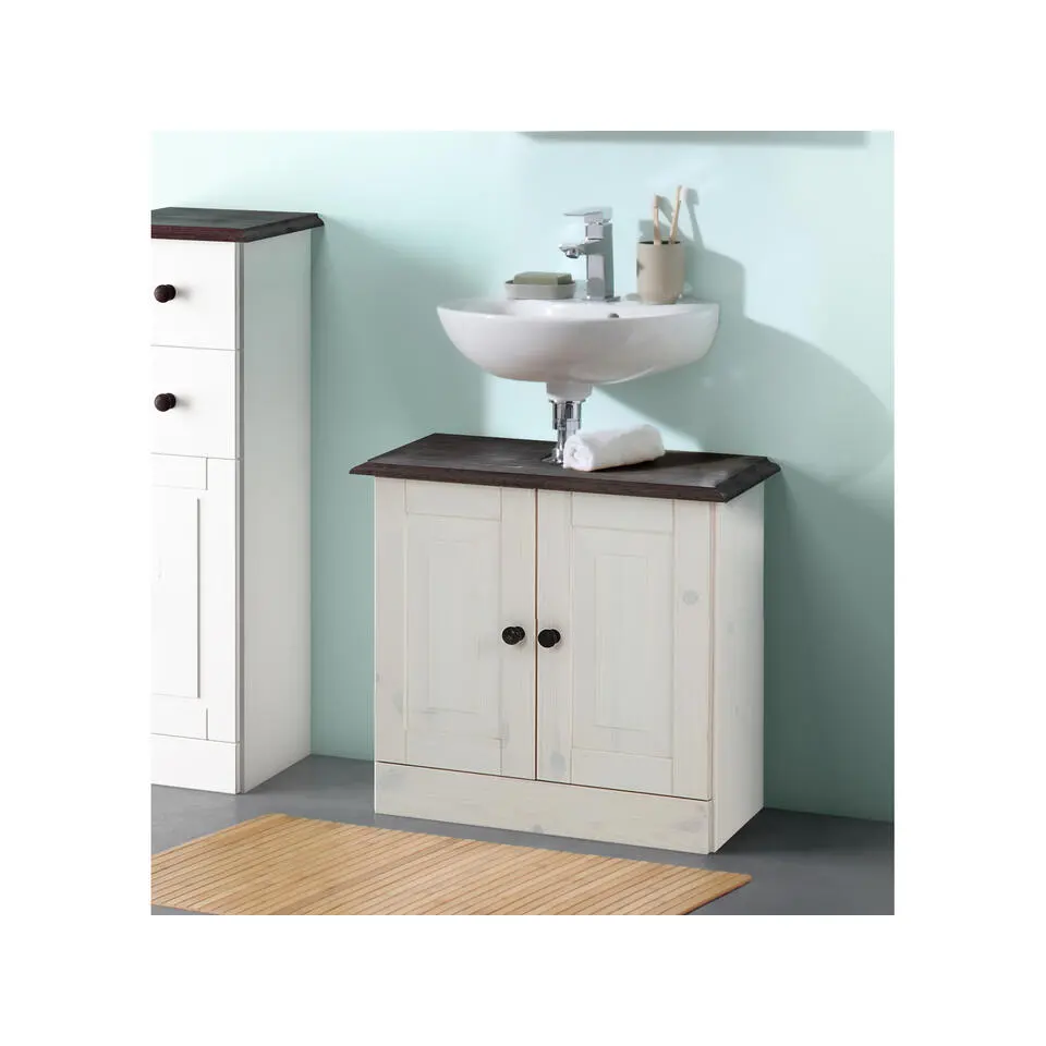 Cornelia - Wastafelonderkast met 2 deuren in wit gelakt grenen