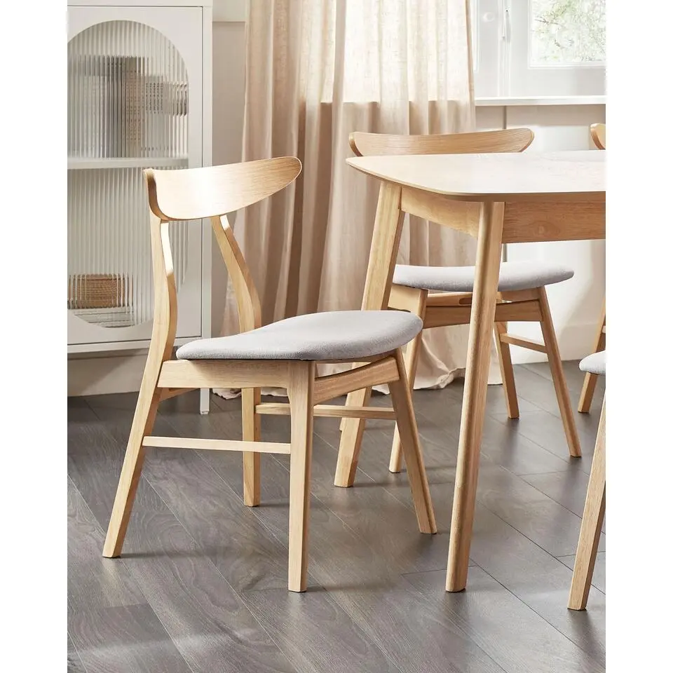 LYNN - Eetkamerstoel set van 2 - Lichte houtkleur/Grijs - Rubberhout