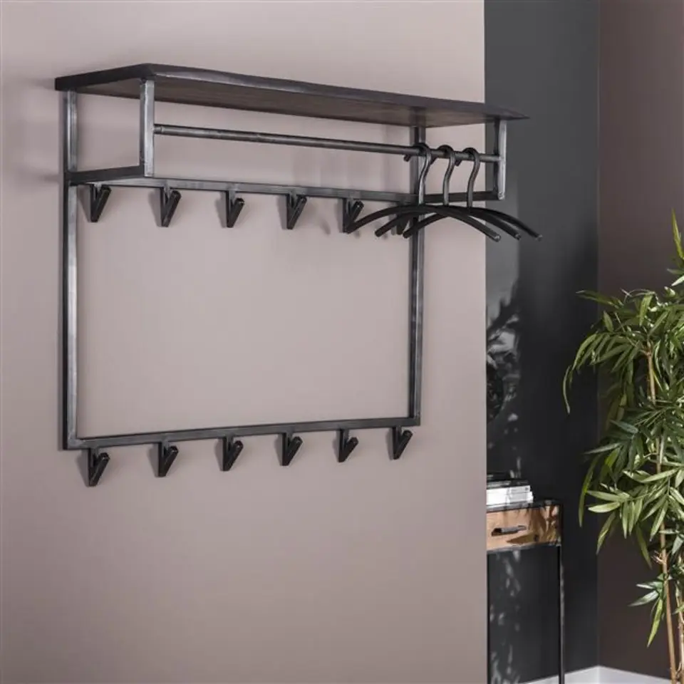 Industri?le kapstok Yme acaciahout metaal 12 haken - 30x100x80 cm - Hout - Bruin