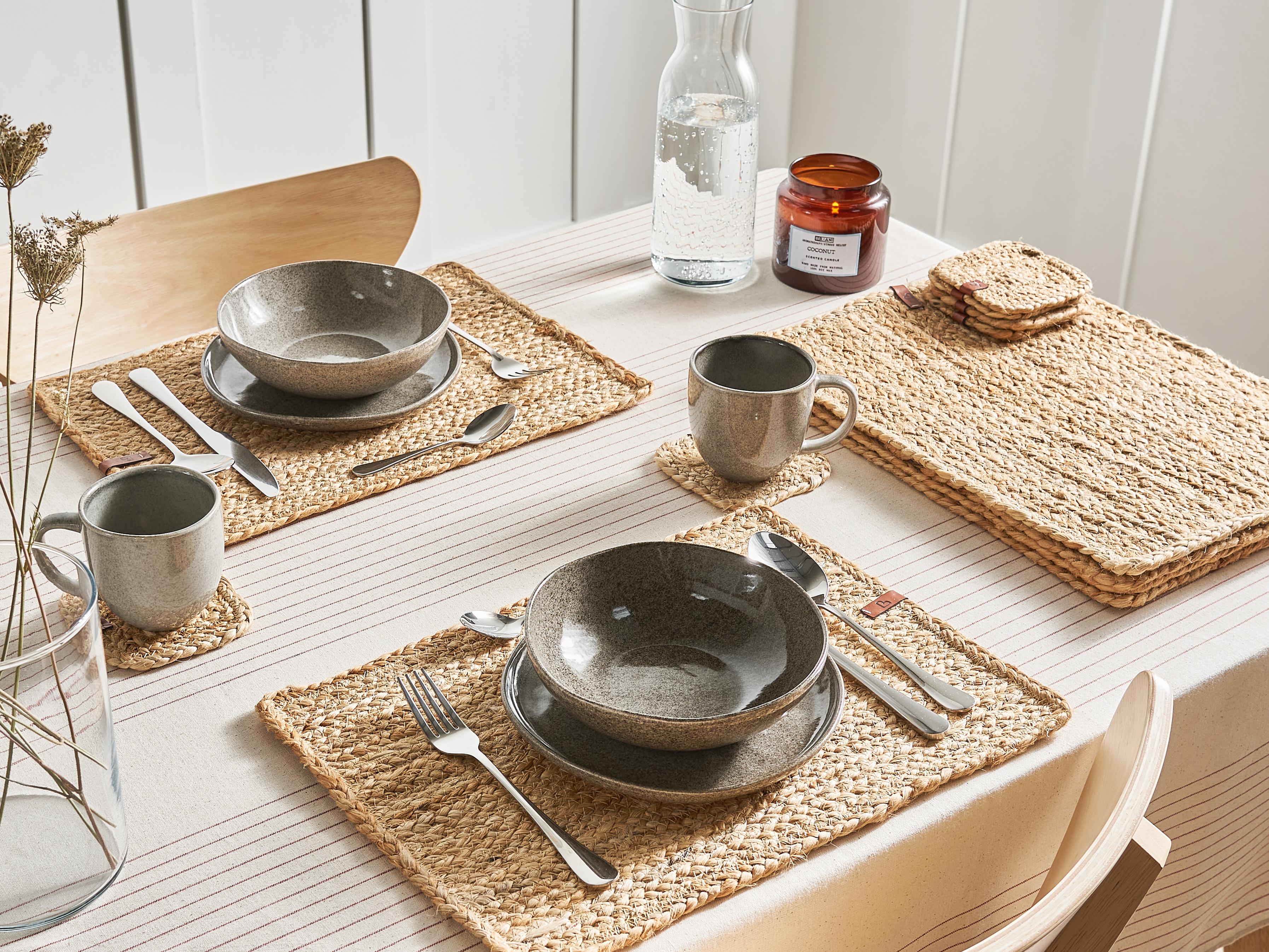 12 Piece Placemats and Coasters Set QUANDONG Jute Natural