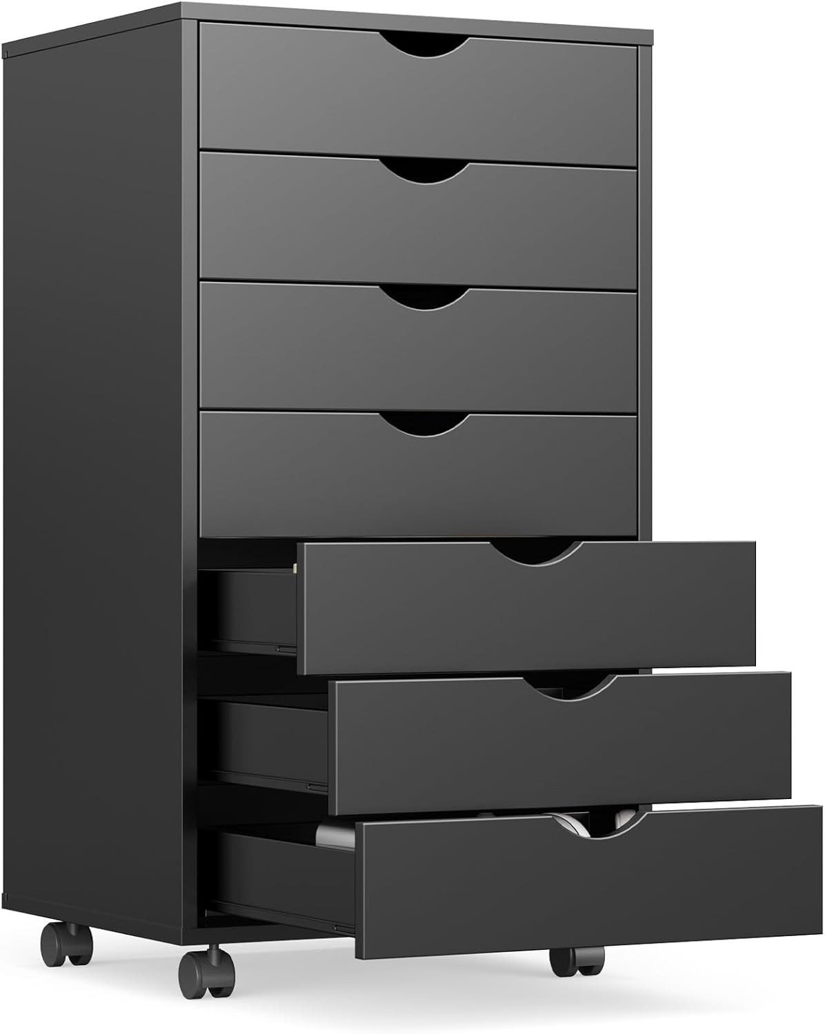 OLIXIS 7 Drawer File Cabinet, Mobile Filing Cabinet Under Desk Storage Organization with Wheels, Vertical Filing Chest Rolling Wood Small Desk Printer Stand for Home Office, Dark
