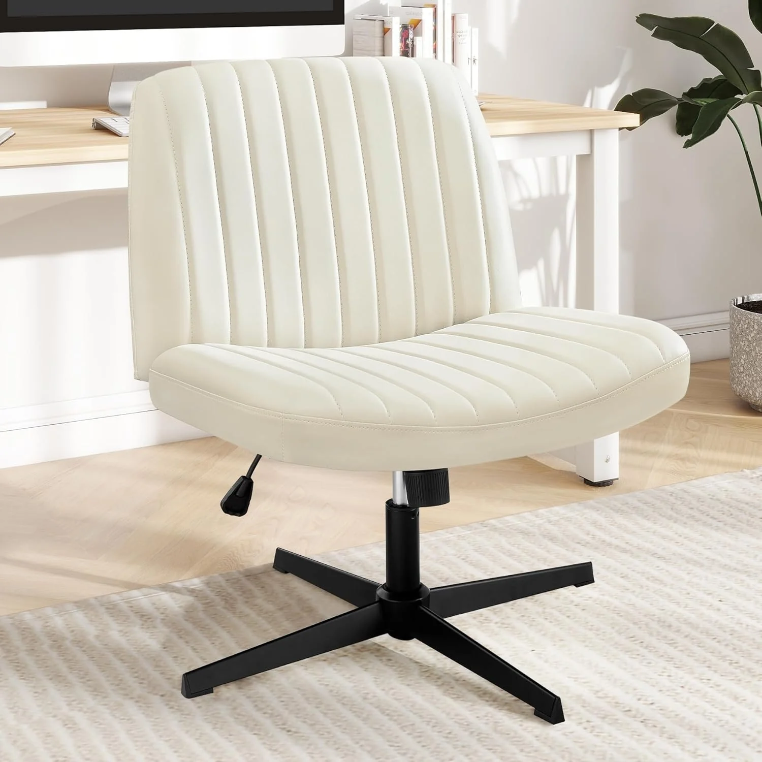 Home Office Desk Chair Criss Cross Legged Office, Wide Comfty Desk, Wheels Armless Computer Task, Swivel Vanity Home Chair - N/A
