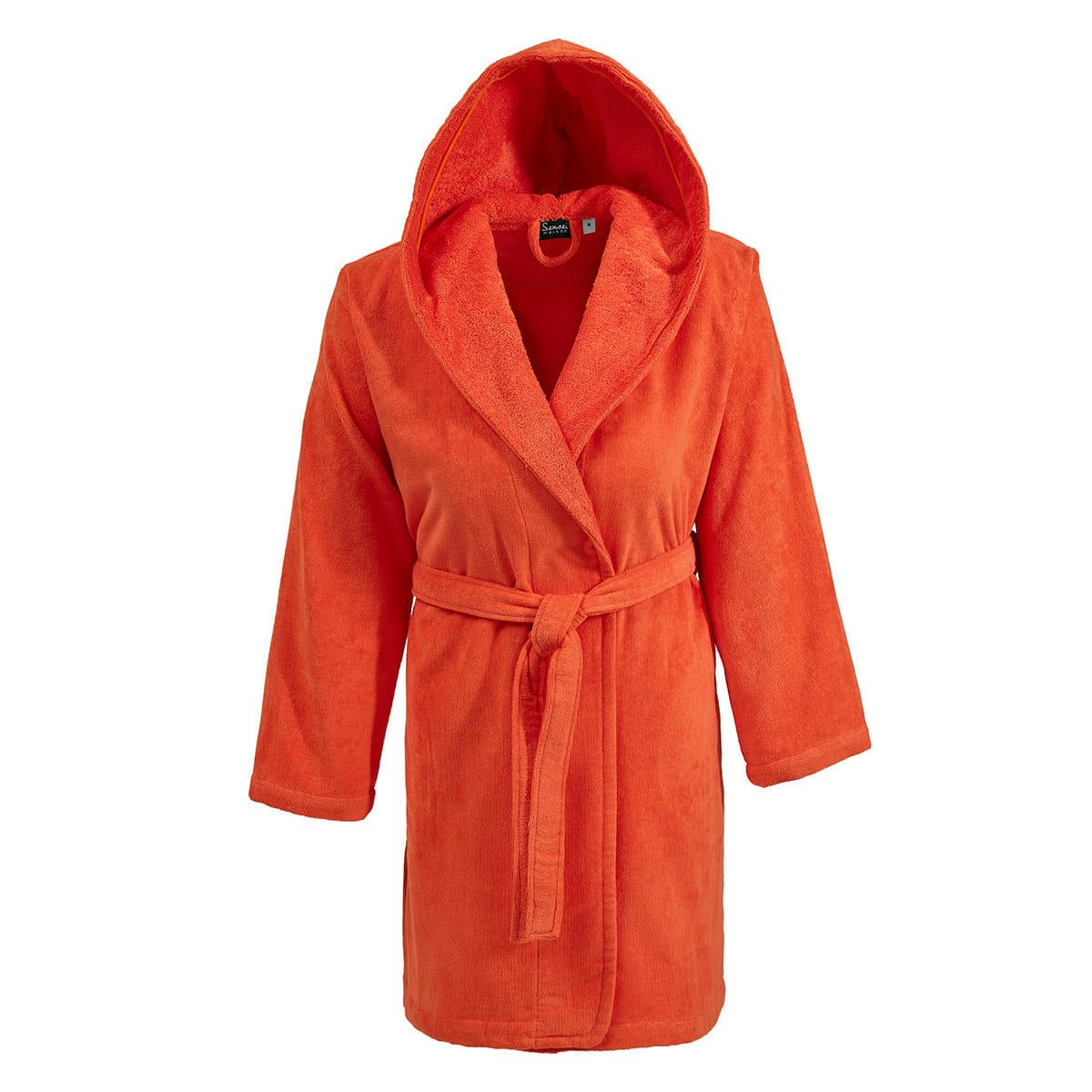 CONSTANCE - Peignoir court à capuche velours  corail XS