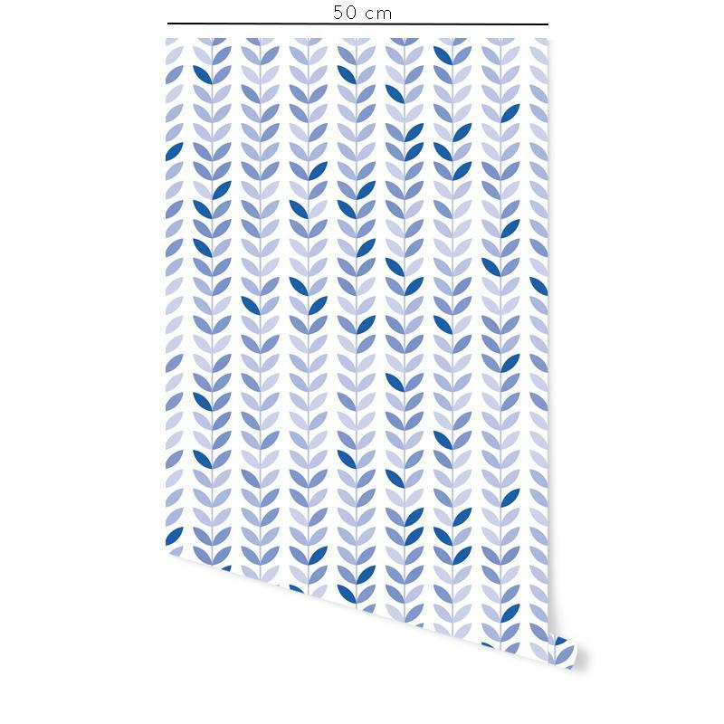 VINTAGELEAVES - Papier peint vinyle adhésif feuilles vintage bleu 50x300 cm