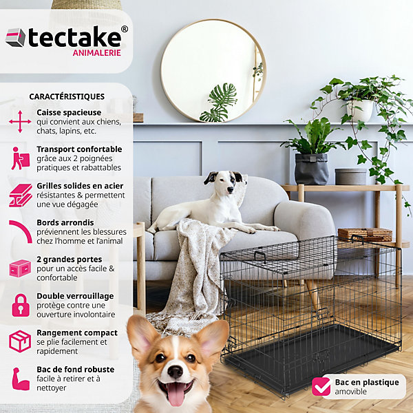 Cage pour chien en acier grillagée et pliable avec 2 portes noir