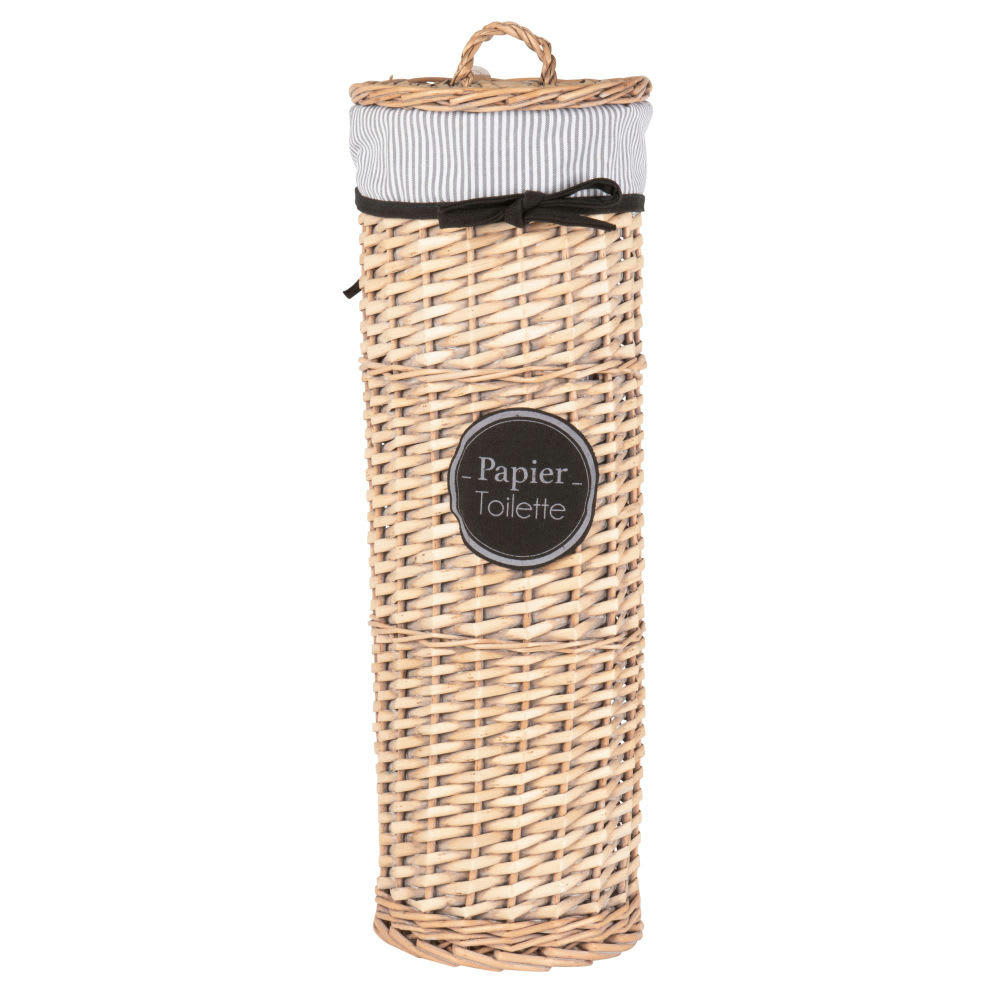 - Panier à papier toilette tressé avec ruban noir H47