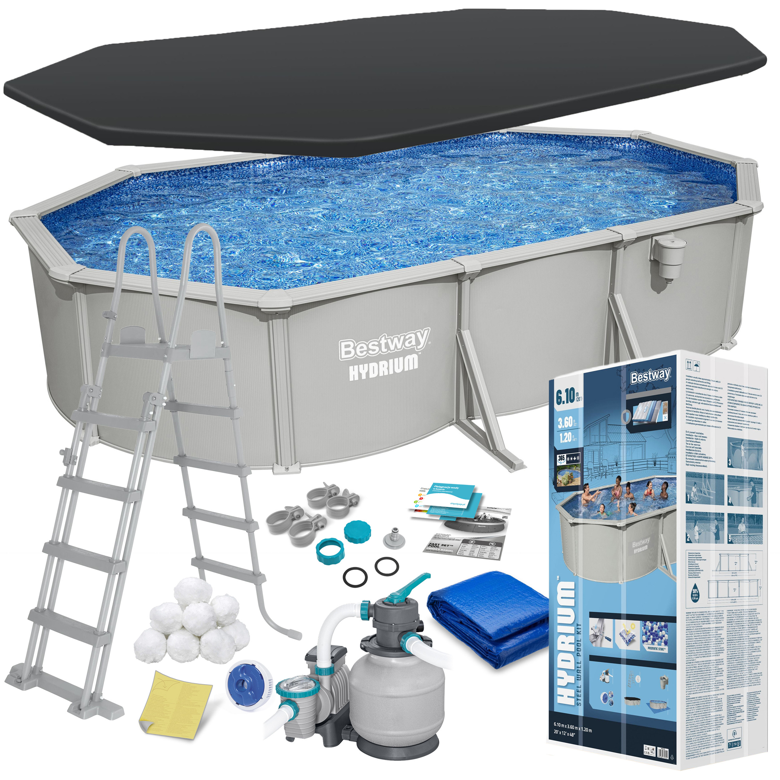 Basen stelażowy Hydrium610x366x122 Bestway całoroczny 56369 zestaw