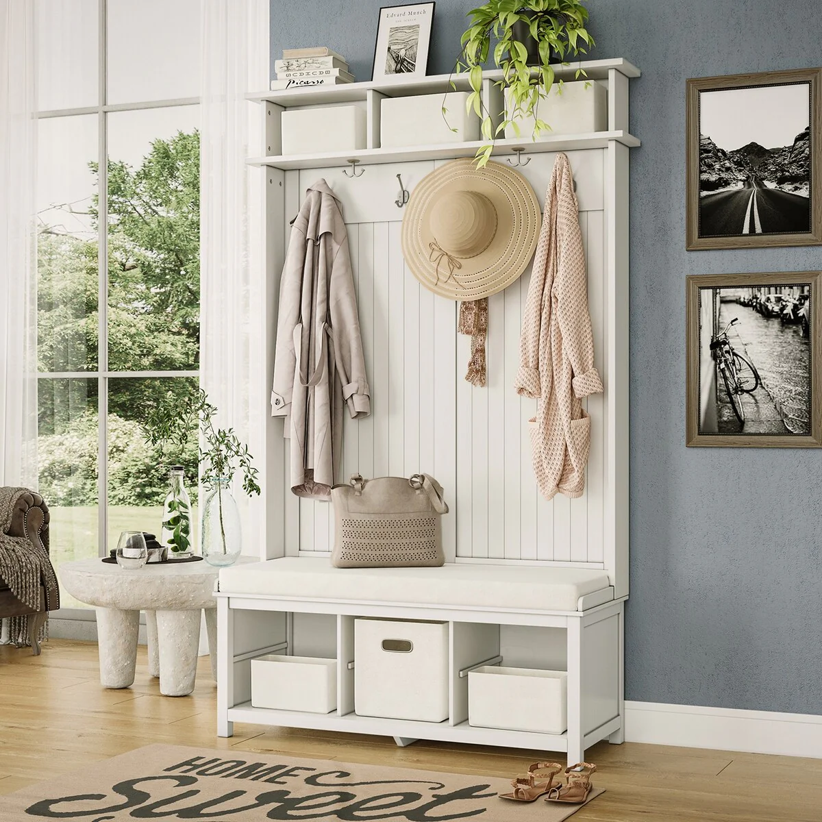 John Louis Home Solid Wood Hall Tree with Shoe and 1 Bin Storage