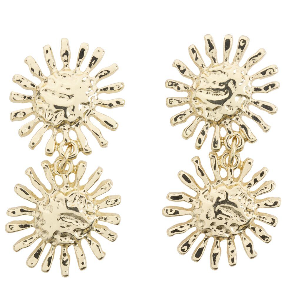 Boucles d'oreilles soleil double zinc doré L3cm