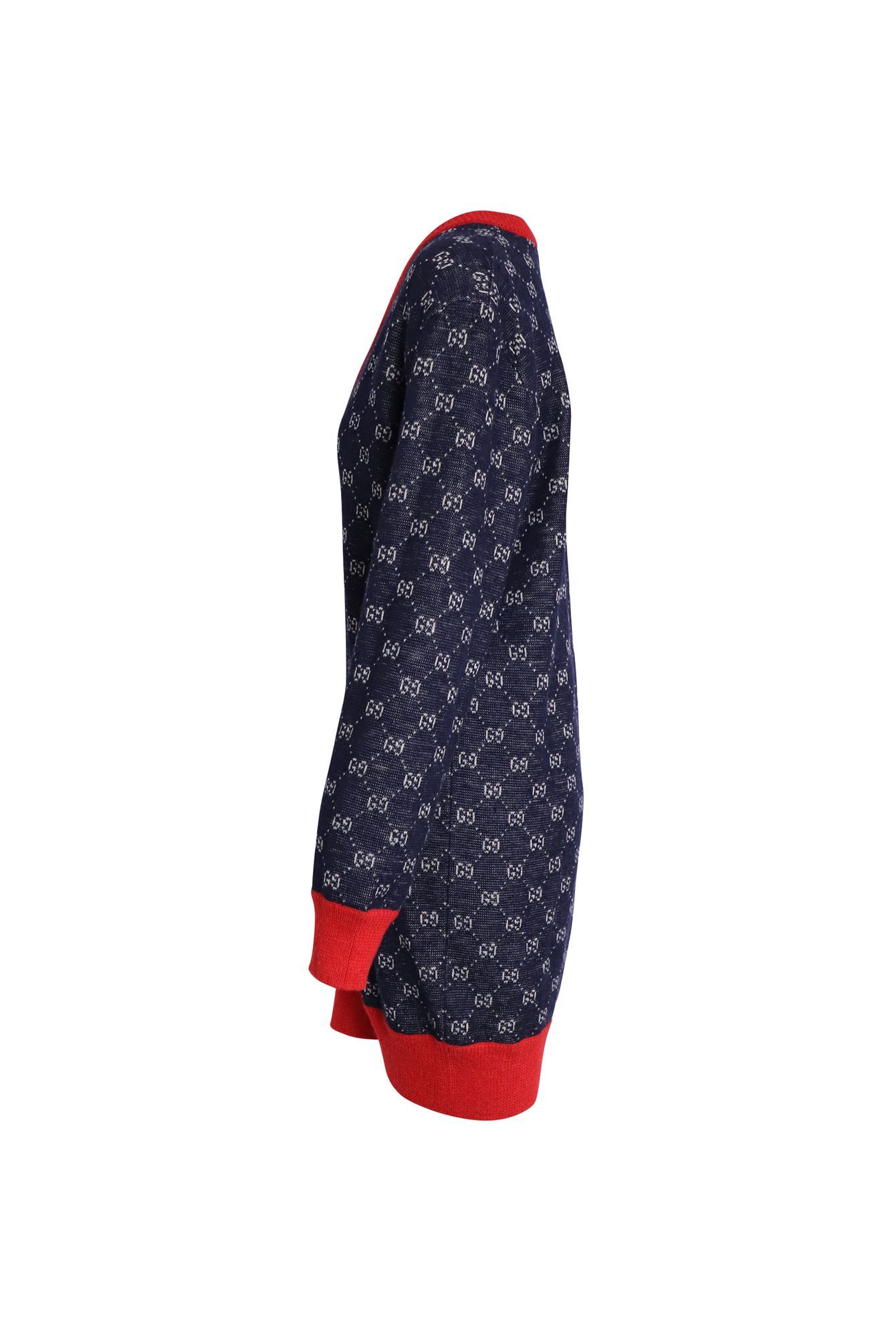 Gucci Preloved Bicolor Logo Patterned Knit Sweater Dress in Blue Wool