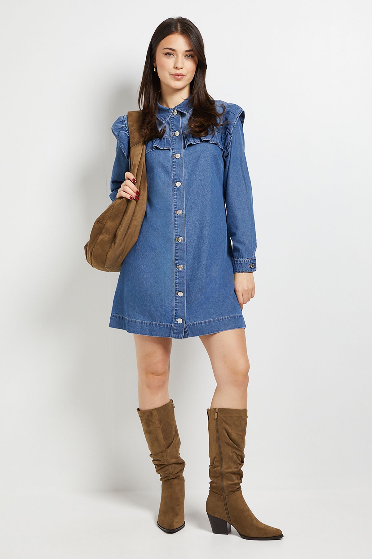 Dorothy Perkins Frill Yoke Denim Mini Dress