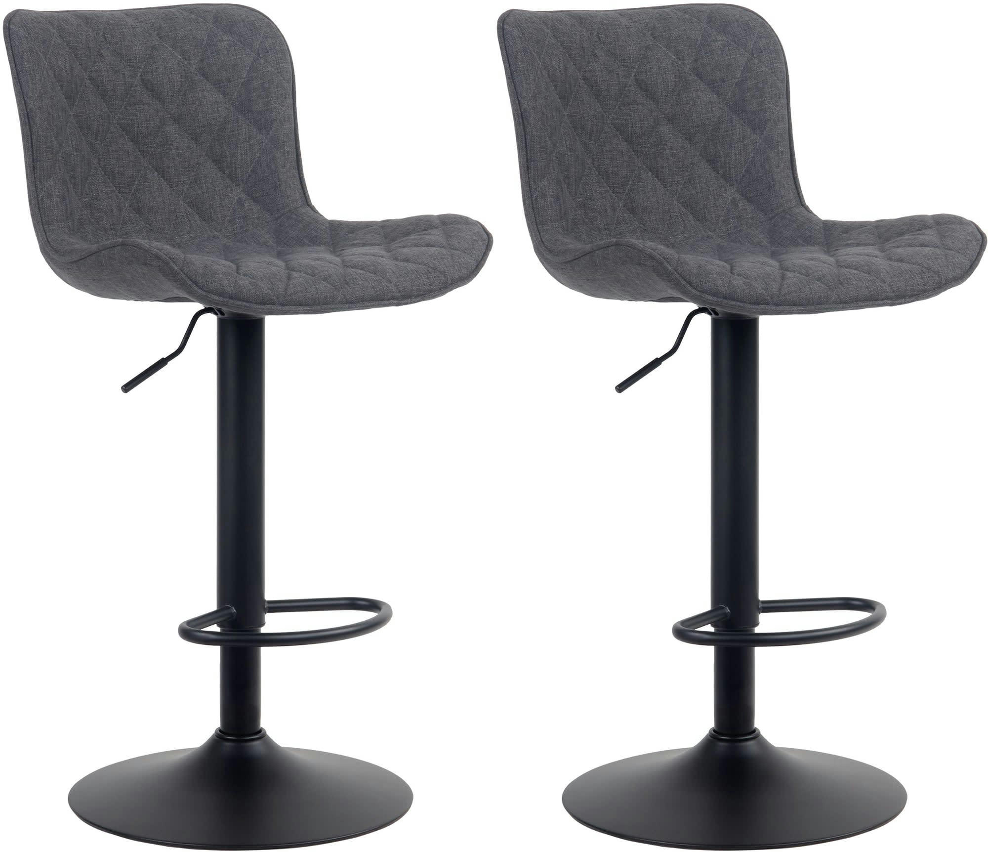EMMA - Lot de 2 tabourets de bar ajustables pivotants tissu Noir