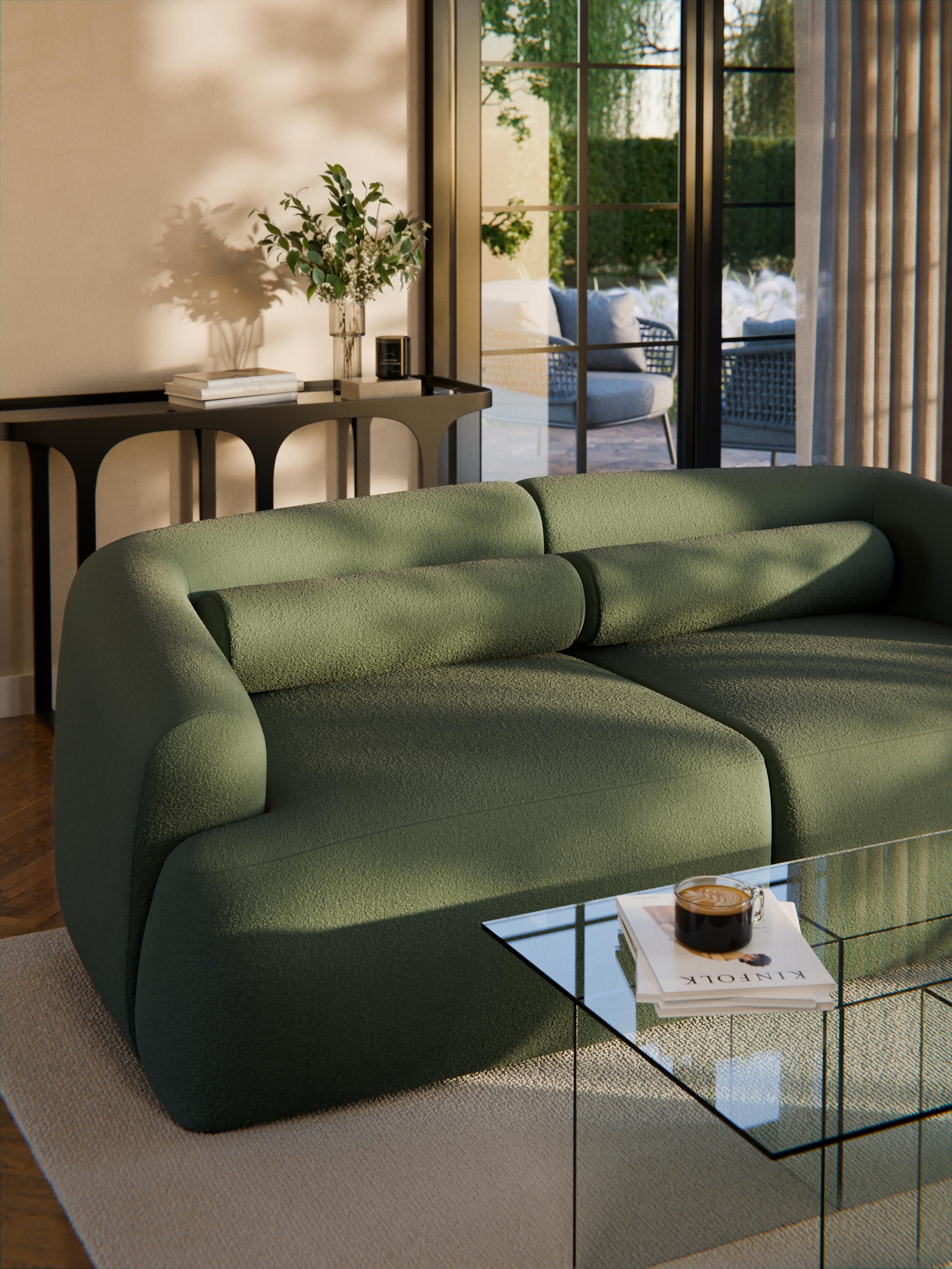 Bouclé-Sofa-Nackenrolle Sofia
