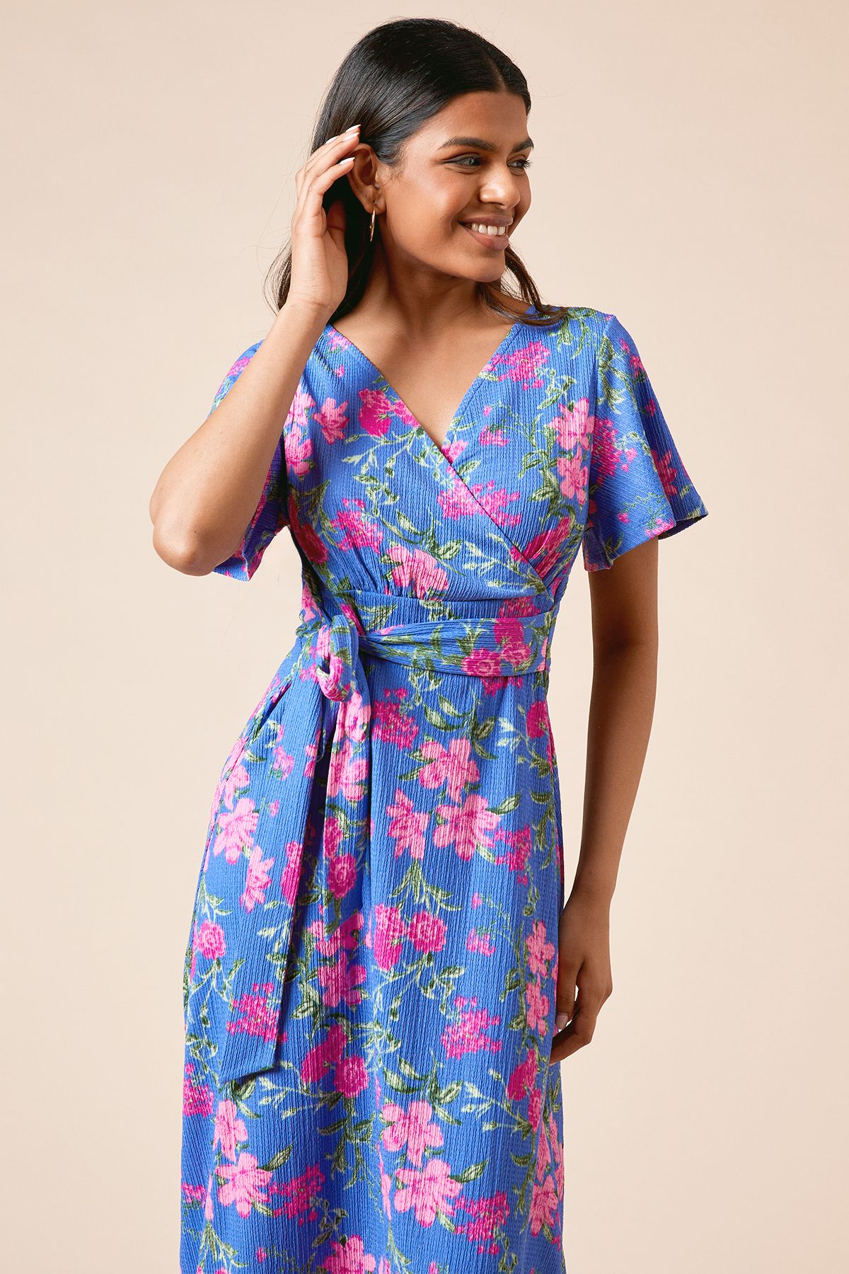 Dorothy Perkins Petite Floral Wrap Front Jersey Midi Dress