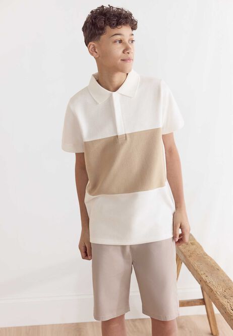Older Boys Ecru Jacquard Stripe Polo Top