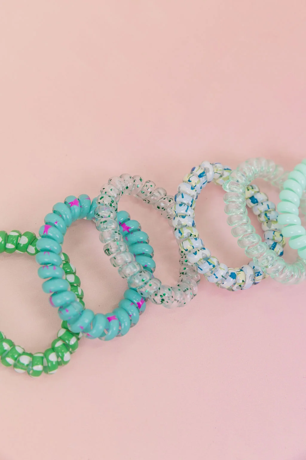 Green & Aqua Coil Hair Ties – 6 Pack