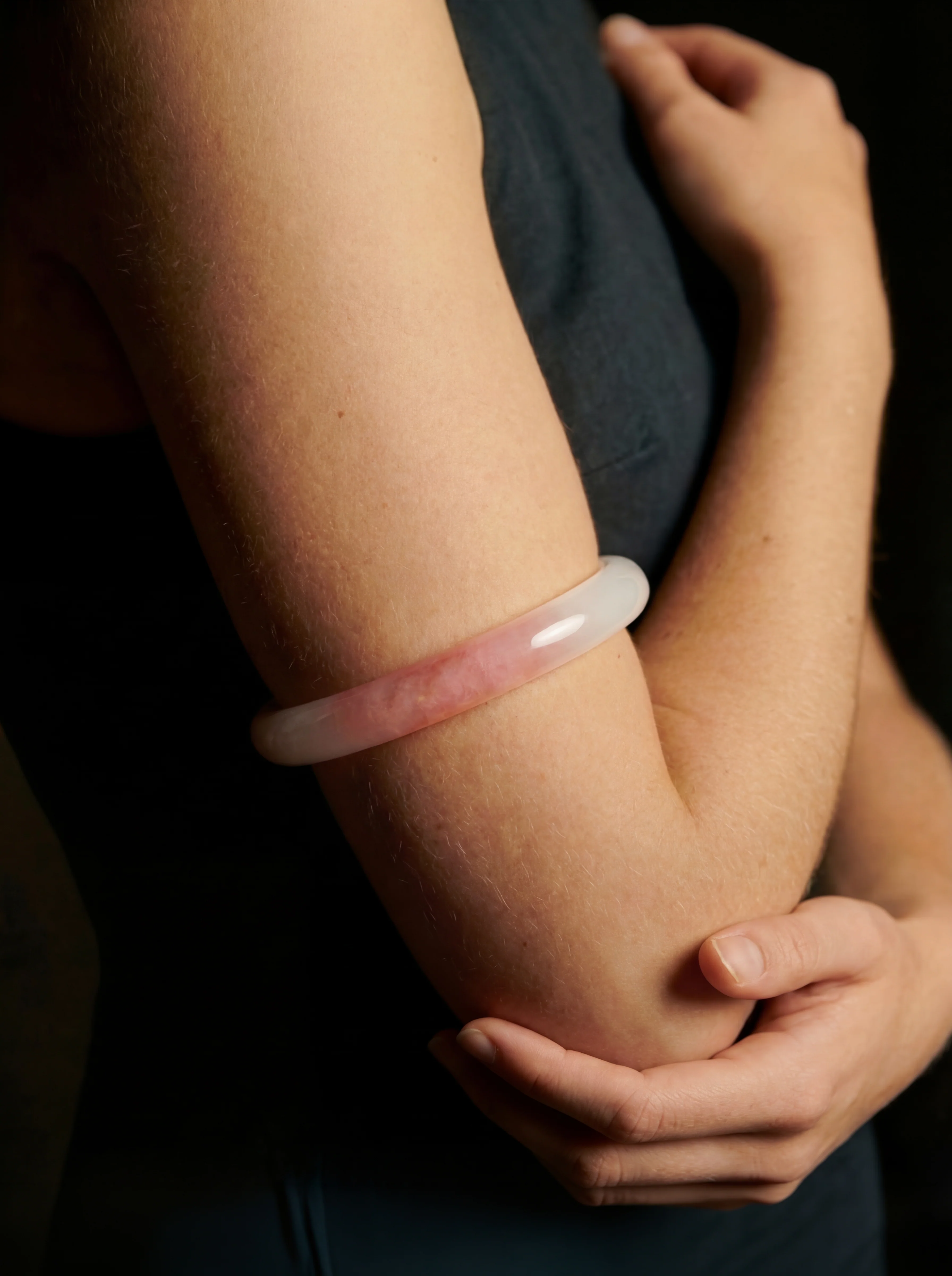 Blush Skinny — Pink Skinny Round Jade Stone Bangle in Ombre Pink