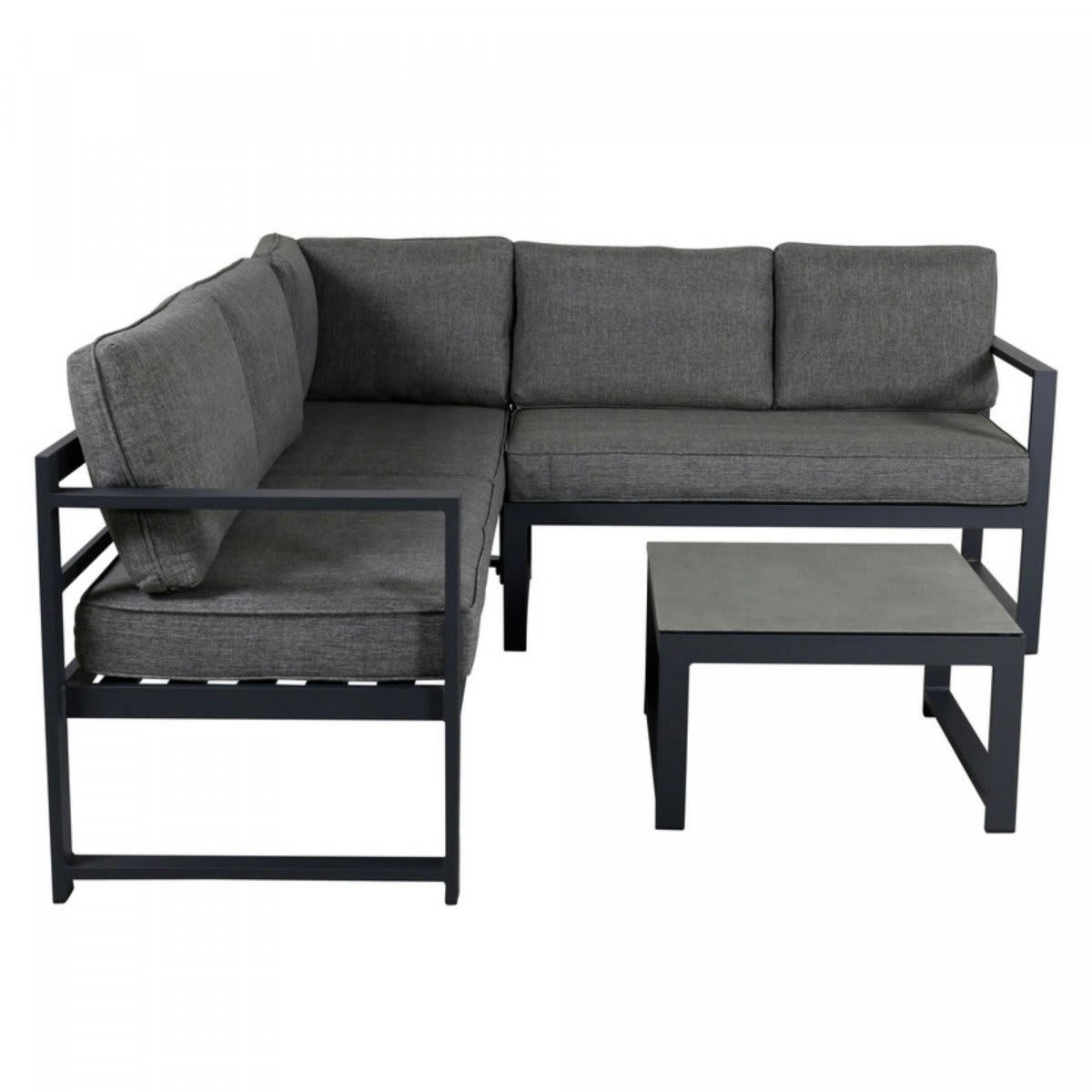 PORTOFINO - Salon de jardin canapé d'angle + table basse gris