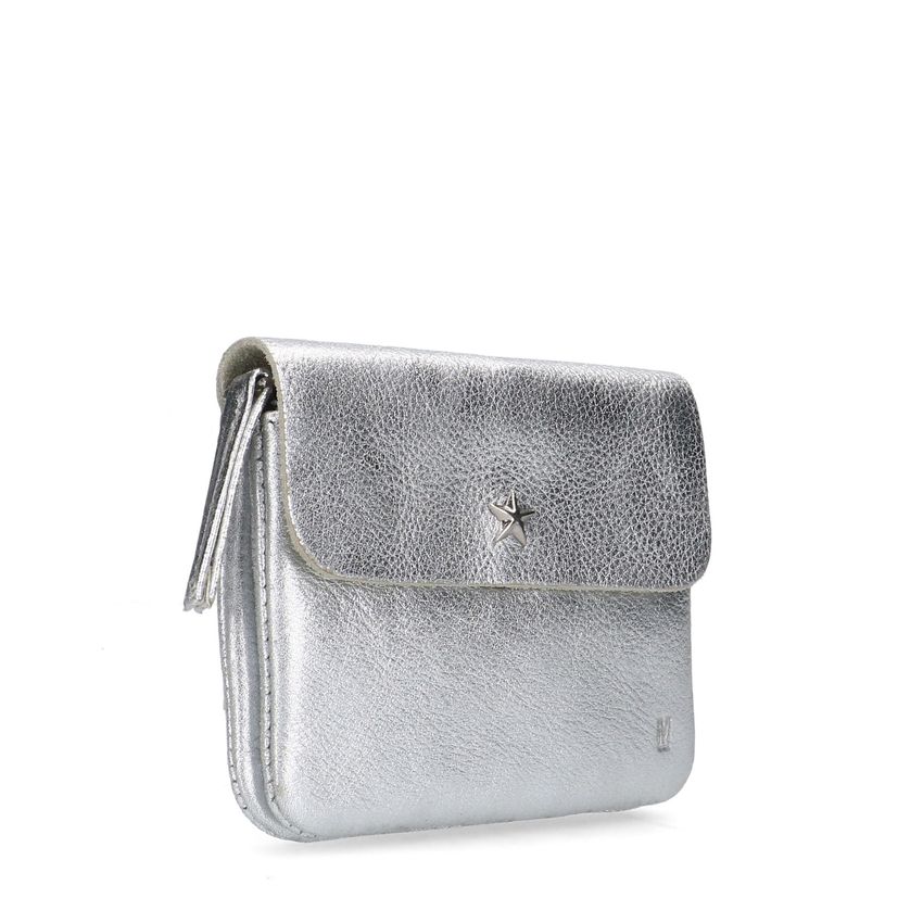 Manfield Zilverkleurige leren portemonnee