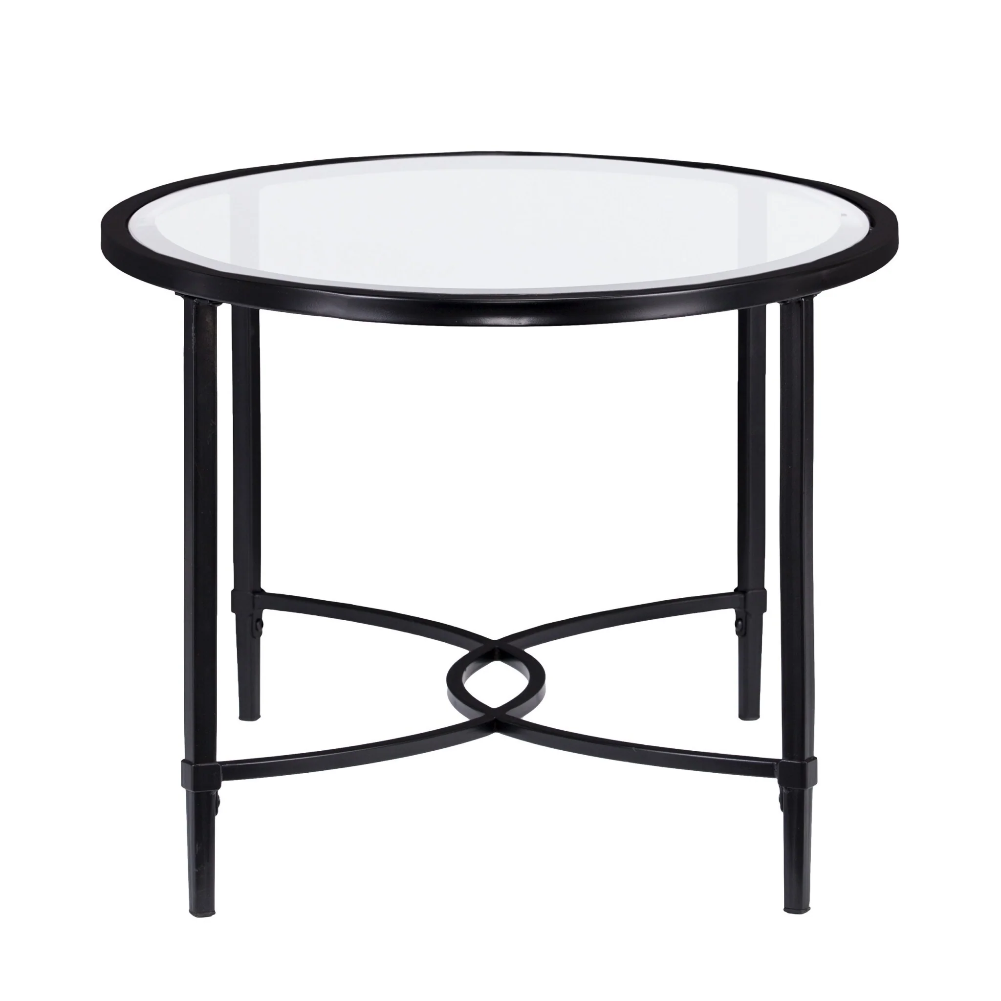 HomeRoots 45 Clear and Black Glass and Metal Oval Coffee Table - 19 H x 45 W x 25 D