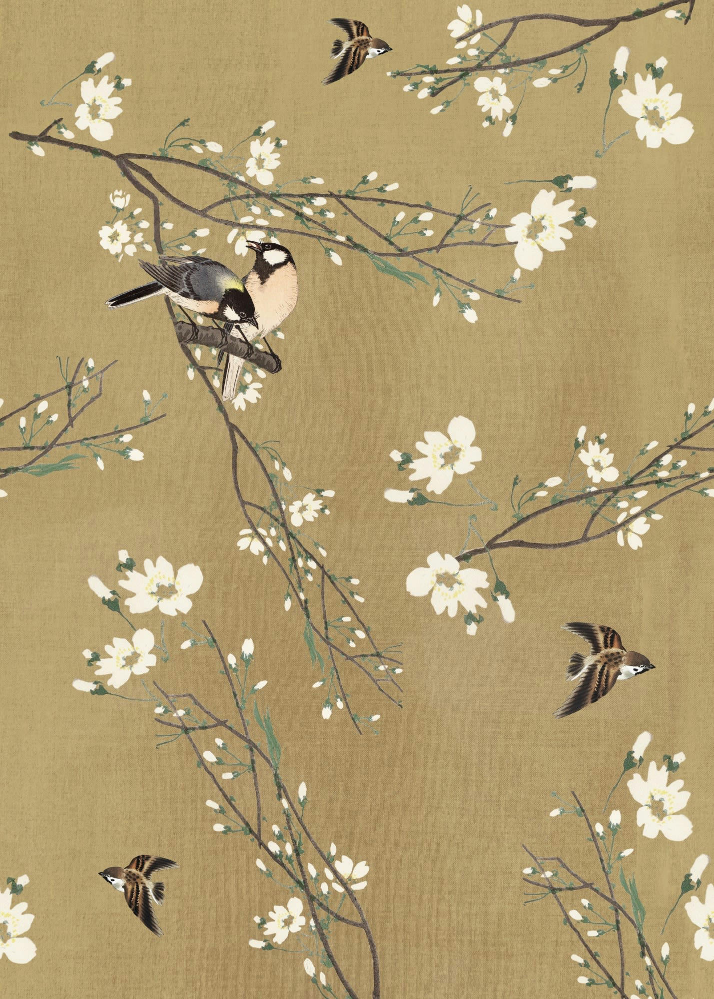 - Papier peint panoramique printemps Japonais beige jaune 280x200cm