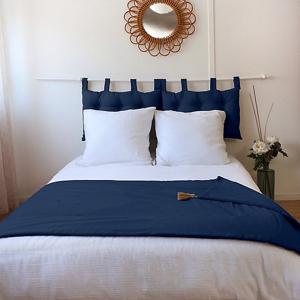 édredon Panama 90x190 cm pompons jute marine