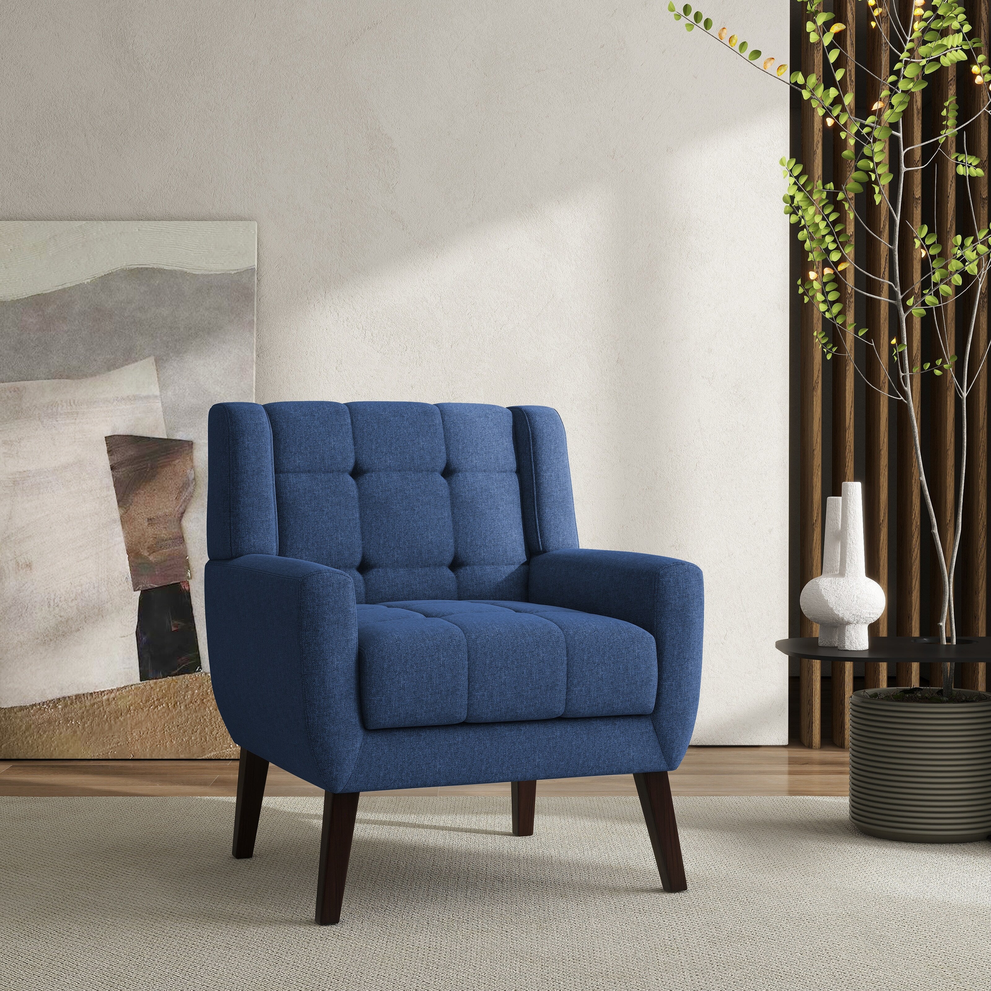 Modern Tufted Wingback Accent Chair Linen/Faux Leather/Velvet Armchair