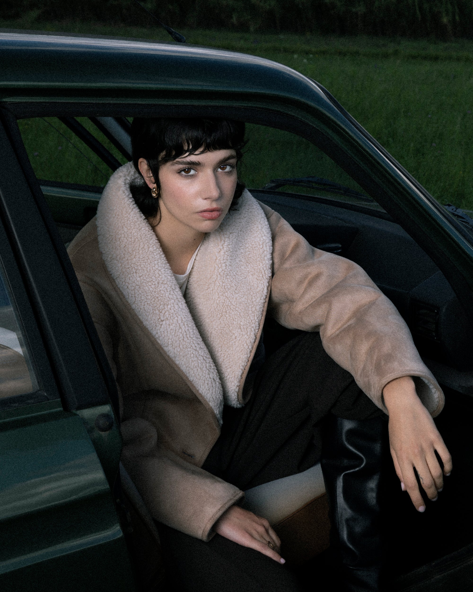 Manteau en suédine beige rose Swan