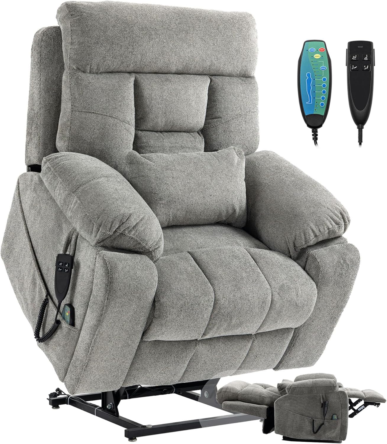 Power Lift Chair Lay Flat Recliner Dual Motor Recliner Chair with Massage Heat for Adults,Up to 400 LBS Recliners with 2 Remote Controls and 2 Cup Holders