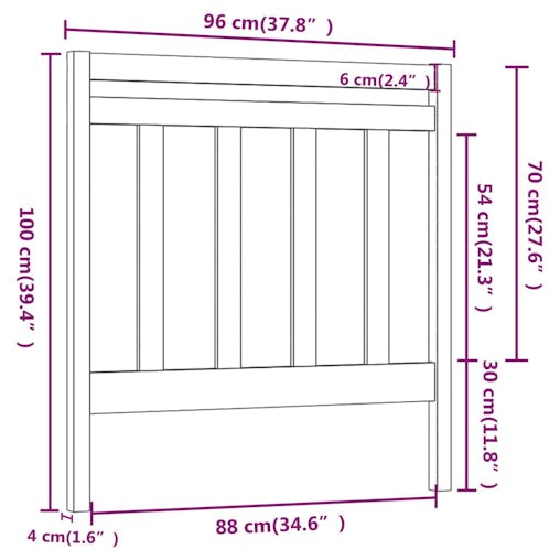 NNEVL Bed Headboard Black 96x4x100 cm Solid Wood Pine