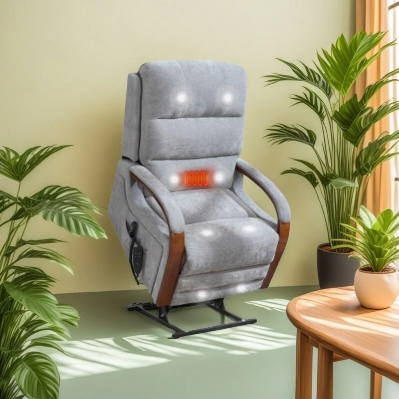 Electric Chenille Lift Recliner with Dual Motors, Infinite Recline Positions, Heat & 8-Point Massage, Solid Wood Armrests