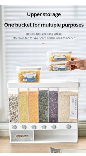 NNEOBA 1pc Wall-Mounted Multi-Grid Food Dispenser - Large Capacity Rice Bucket