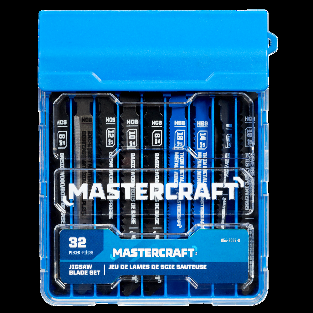 Mastercraft T-Shank HSS & HCS Jigsaw Blade Set with Case, for Wood, Metal, 32-pc