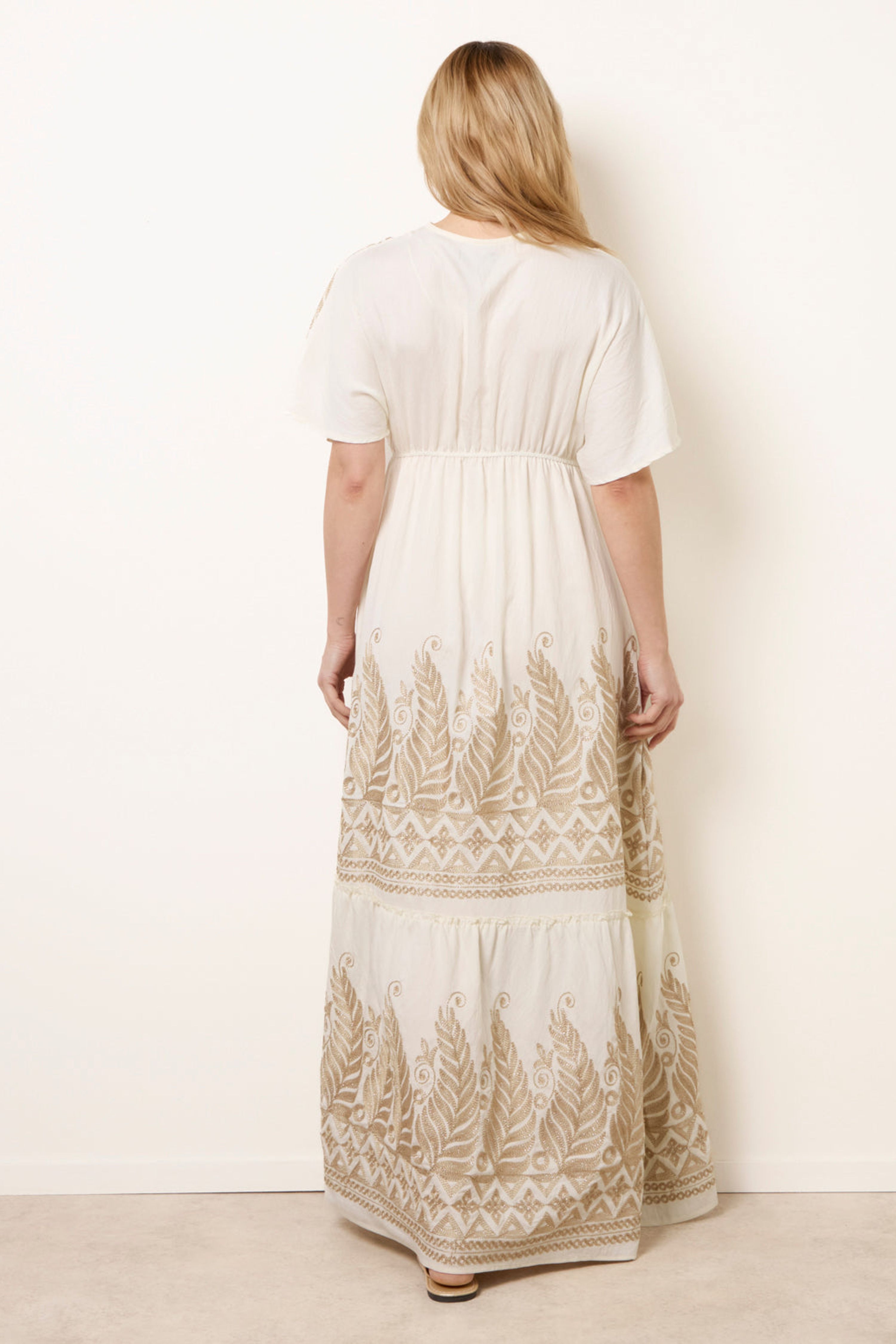 Blue Vanilla White Metallic Embroidered Maxi Dress