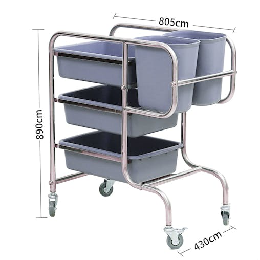 SOGA 2X 3 Tier Food Waste Cart Trolley Five Buckets Round 80x43x89cm