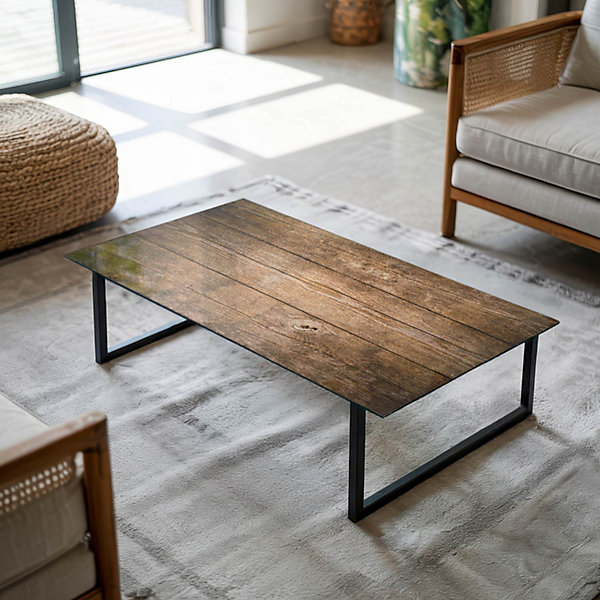 Dessus de table en verre trempé Wallfluent 140x70 cm Structure de planches en bois