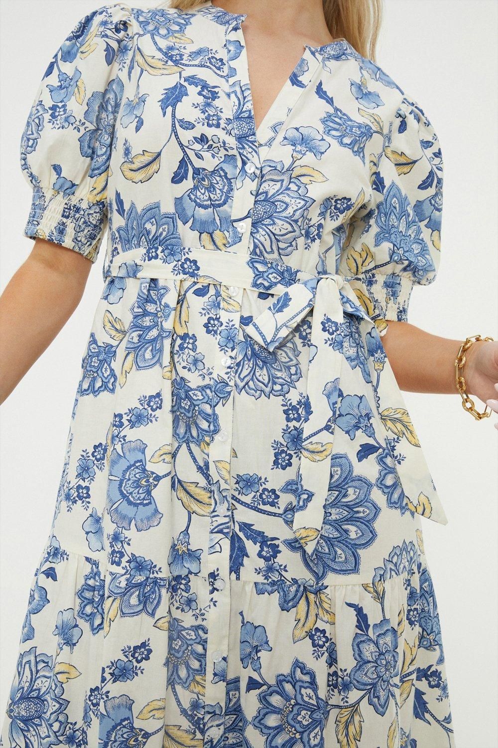 Dorothy Perkins Petite Ivory Poplin Floral Print Shirt Dress