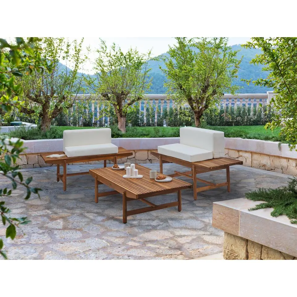 GIAVENO - Loungeset 2-zits - Gebroken wit - Acaciahout